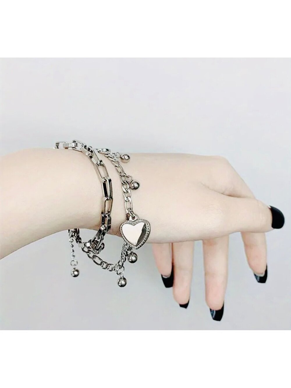 New - Exquisite - Stainless Steel Double Layer -Silvery Love Bracelet